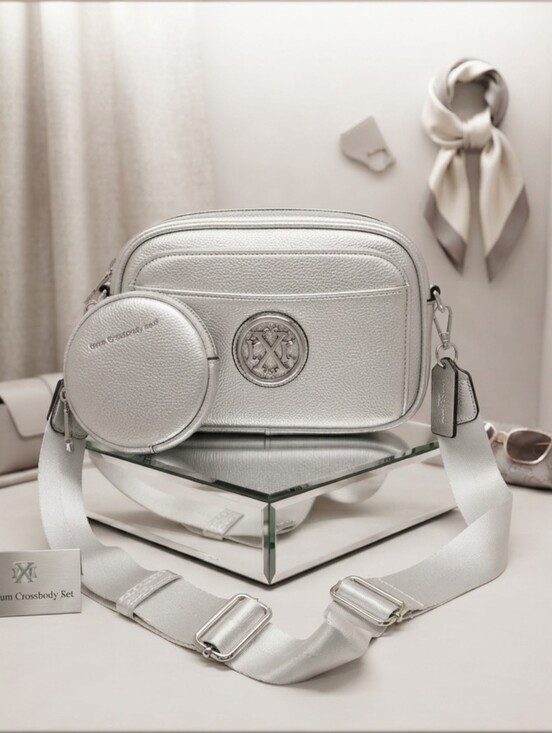 Christian Lacroix Handbags - New Christian Lacroix Silver Pewter Faux Leather Crossbody Camera Bag With Pouch